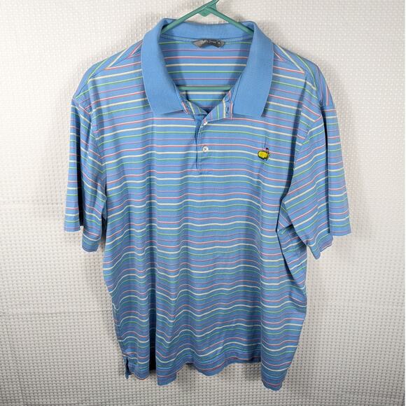 Bobby Jones XL Masters Logo Blue Multi Stripe Polo Shirt Made Italy Cotton Golf - Picture 1 of 5